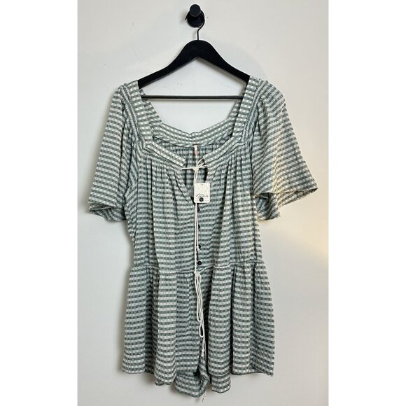 FREE PEOPLE County Line Plaid Romper in Green Combo Size X-Small NWT - Picture 4 of 13